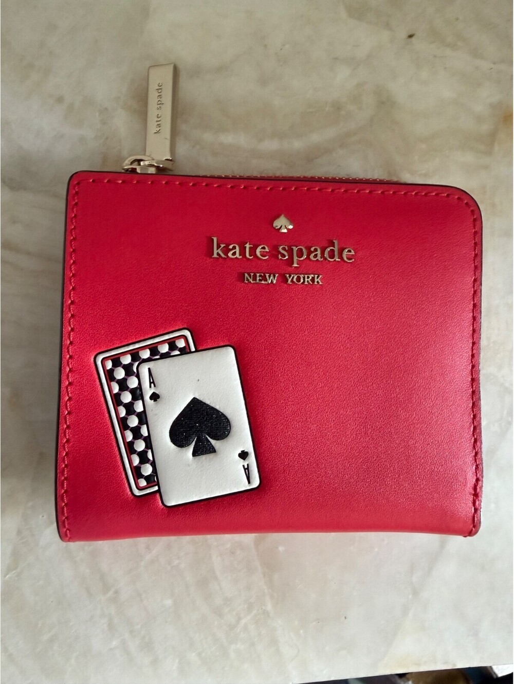 Kate Spade New York Ace of Spades Compact Bifold Wallet Playing Cards Pink